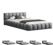 ALFORDSON King Single Size Bed Frame with Velvet Fabric Tufting Upholstery, Mattress Topper Foundation with Wooden Slats, 180kg Capacity, Velvet Grey