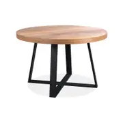 Petunia Round Dining Table 120cm Elm Timber Wood Black Metal Leg - Natural