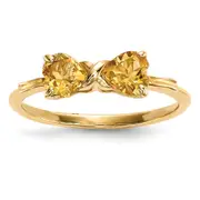 Solid 14k Yellow Gold Polished Simulated Citrine Bow Ring