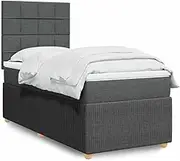 vidaXL Box Spring Bed/Single Mattress with Height Adjustable Headboard/LED Lights/Dark Grey Fabric/203x107x140.5 cm