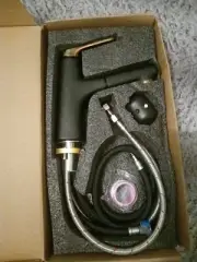 Black And Gold Kitchen Faucet With Detachable Spray Head.