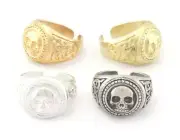 Skull Signet Ring Adjustable Raw,Antique Silver,Shiny Gold-silver 9-12us 4732