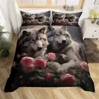 Girls Wolf Comforter Cover Twin Size, Wolves Howling Bedding Set Wild Animals