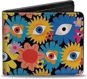 [Buckle-Down] Wallet, Bifold, Funky Eye Flowers Black Multi Color, Vegan Leather, Black, 4.0" x 3.5", Casual