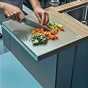 LANGBOHOS Glass Cutting board for Kitchen with Lip，Clear Cutting board for Countertop Protector，Non Slip，Heat Resistant，scratch-resistant (Clear-17 * 13.4in)