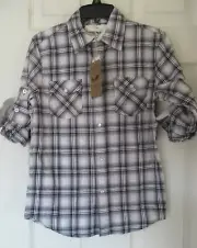 NWT Boy's Ditch Plains Long Sleeve SHIRT, White,Grey,Black Casual Sz S 6/7