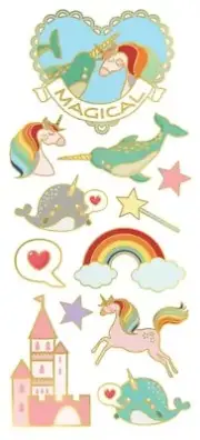 Magical Unicorn Narwhal Faux Enamel Stickers Planner Supply Papercraft Party