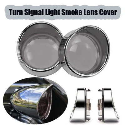 2Pcs Turn Signal Light Bezels Visor Smoke Lens Cover For Harley Dyna Softail