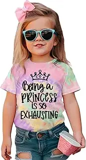 [AG AGUU] Princess Shirts for Toddler Baby Girl Being A Princess is So Exhausting T Shirt Funny Crown Tie-dye Tees Summer Tops