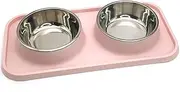 BNOSDM Double Dog Food Bowls Stainless Steel Dog Food and Water Bowls with Non-Spill Plastic Mat Pet Cat Feeder Bowl Set for Puppy Cats Kitten Small Medium Dogs Pink