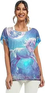 [RPLIFE] Beautiful Unicorn White Mane Womens Blouse Summer, Casual Top Batwing Tops for Women S-XXL
