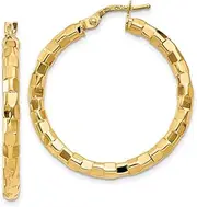 [JewelryWeb] 14k Yellow Gold Hollow Hinged post Polished Textured-Post Hoop Earrings 33x2mm Wide-Hoop Earring for Women