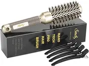 Sndyi Round Brush for Blow Drying, 32 mm Small Round Brush with Boar Bristles, Hair Brush Round Promotes Shine and Volume, Round Hair Brush for Short Hair with Quick Blow Drying and Salon Styling