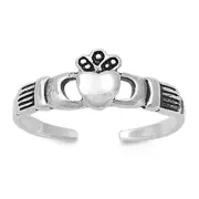 Classic Claddagh Toe Ring 925 Sterling Silver 6mm Band Adjustable