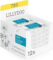 LILLYDOO Moist Toilet Tissues, 720 Pieces (12 x 60), 100% Plastic-Free, Flushable Cloth, Perfume Free (FSC Mix)