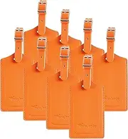 [Travelambo] 8 Pack Luggage Tags Faux Leather for Suitcases Travel Bag Labels with Protection Cover ID with Protection Cover ID with Protection Cover ID, Orange, One Size