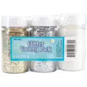 SUL51034 Glitter Variety Pack 2oz 3/Pkg-Gold, Silver & Crystal