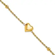 [JewelryWeb] 2.25mm 14k Solid Yellow Gold Polished and Sparkle Cut Beaded Puff Love Heart Bracelet 20 Centimeters Link-Bracelet for Women