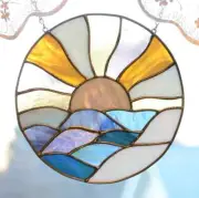 Handmade One of a Kind Stained Glass Beach Water Ocean Sunrise Sun Sunset
