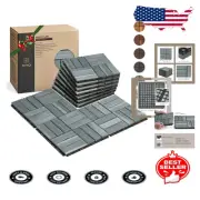 10 Pcs Non-Slip Acacia Wood Deck Tiles - Interlocking Outdoor Flooring 12"x12"