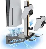TicEaik Wall Mount for PS5 Pro/ PS5 Slim/ PS5, PS5 Bracket Wall with Controller Charging Station Headphone Hanger Accessories for PS5 and PS5 Slim/Pro Disc & Digital, 3-Level Silent Fan