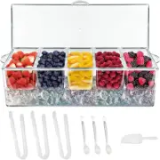 Chilled Condiment Server with Lids Serving Trays Caddy 5 Containers Ice Fruit