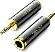 ANDTOBO 1/4'' to 3.5mm Stereo Pure Copper Headphone Adapter, 3.5mm(1/8'') Plug Male to 6.35mm (1/4'') Jack Female Stereo Adapter for Headphone, Amp Adapte, Black 2-Pack