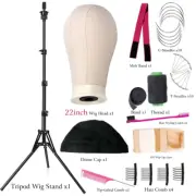 21-23Inch Canvas Block Head Mannequin Wig Head Wig Stand Tripod with Head, Manne