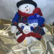 Holiday plush snowman with kids, 12 inches high