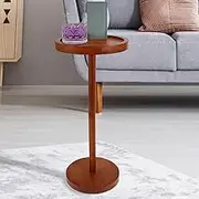 Pedestal Side Table, Wooden Pedestal Table, Drink Table with Weighted Base, Small Round Side Table for Small Spaces with Phone Holder for Home Room (A)