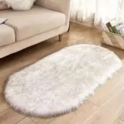 1x White black Floor Rugs Faux Wool Fluffy Rug Plush Fur Carpet Sheepskin Mat Super Soft 120cm