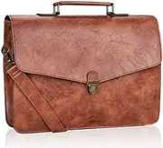 [ESTARER] Mens Leather Briefcase 15.6 Inch Laptop Messenger Bag, Professional Computer Shoulder Bag