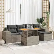 6 Piece Garden Sofa Set with Cushions Grey Poly Rattan, Conversation Sets