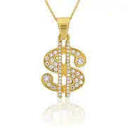 Stainless Steel Gold Plated Crystal Set Dollar Sign Pendant