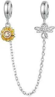 [Teleye] Sunflower Silica Gel Safety Chain Charm 925 Sterling Silver Charm Fits For Pandora Bracelet Necklace,BSC845, Cubic Zirconia, Created Cubic Zirconia
