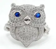 Owl 2CT Sapphire & Topaz 925 Sterling Silver Ring Jewelry Sz 6 UB4-4