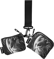 [XYMZR] Mini Zip Around Wristlet keychain Wallet Cool Lion Astronaut for Women Personalized Pattern Detachable Dual Pouch Wristlet Portable Wallet Phone Coin Purse, Multi-colored, One Size