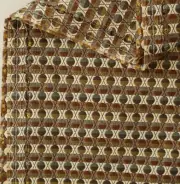 Vtg MCM Knoll Upholstery Fabric "Charm" Blue, Copper Red Geometric Dots 4.2 yds