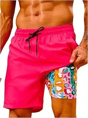 [Floerns] Men's Swim Trunks with Compression Quick Dry Shorts Swim Board Shorts