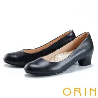 在飛比找momo購物網優惠-【ORIN】簡約素面真皮圓頭中跟鞋(黑色)
