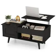 Costway Lift-Top Coffe Table Wooden Coffee Table Hidden Storage Cabinet Black