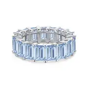 ANYCO Ring Rhodium Clear White CZ 5A 0.75ct 925 Sterling Silver Blue Ring for Women