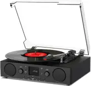 Record Player with 3 Speed Bluetooth USB Recording FM Radio Vintage LP Player...