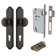 Cambridge Knob Shouldered Backplate Entrance Kit w High Security Lock Signature Brass