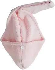 HONITANO Creative Absorbent Hair Drying Cap Thicken Coral Fleece Towel for Quick Drying Lightweight Portable for Home and Travel Use for Wet Long Curly Hair Pink