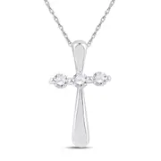 14k White Gold Round Diamond Cross Religious Pendant 1/6 Cttw