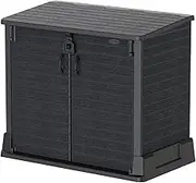 Duramax Cedargrain StoreAway 850L Plastic Garden Storage Shed - Outdoor Lockable Storage Shed – Durable & Strong Construction– Ideal for Tools, BBQs & 2X 120L Garbage Bins, 130 x 74 x 110 cm, Grey