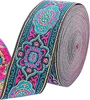 PH PandaHall 7 Yard Vintage Jacquard Ribbon 1 1/4 Inch Emobridered Woven Ribbon Floral Fabric Trim Fringe Boho Persian Tape for Eid Mubarak Ramadan Sewing Clothing Bag Embellishment Decorations