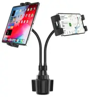 Dual Car Tablet Mount for Cup Holder, Gooseneck Car Cupholder Tablet Holder w...
