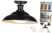 16 Inch Farmhouse Semi Flush Mount Ceiling Light, Black LED Industrial Barn